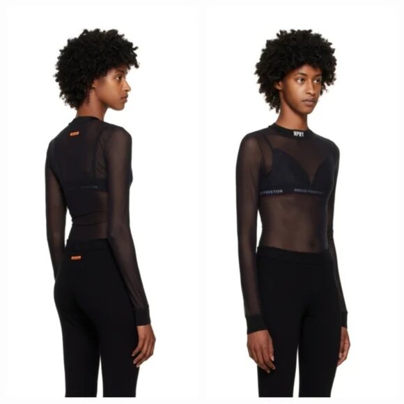HERON PRESTON Black 'HPNY Sheer Black Bodysuit Bodysuit XS - Picture 1 of 8